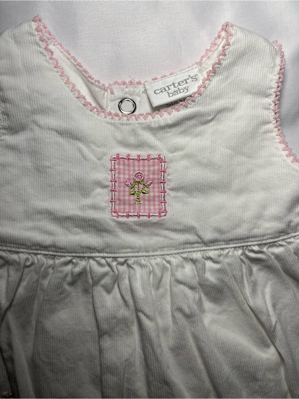 Vintage Carter’s Baby Girl Dress 0-3M 11lbs Pink White Floral Embroidered - Picture 2 of 5